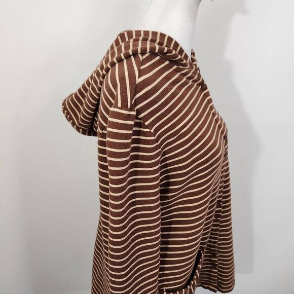 Isaac Mizrahi Brown Stripe Button-Up Hoodie Size Small Striped Preppy Hoodie - Picture 4 of 8